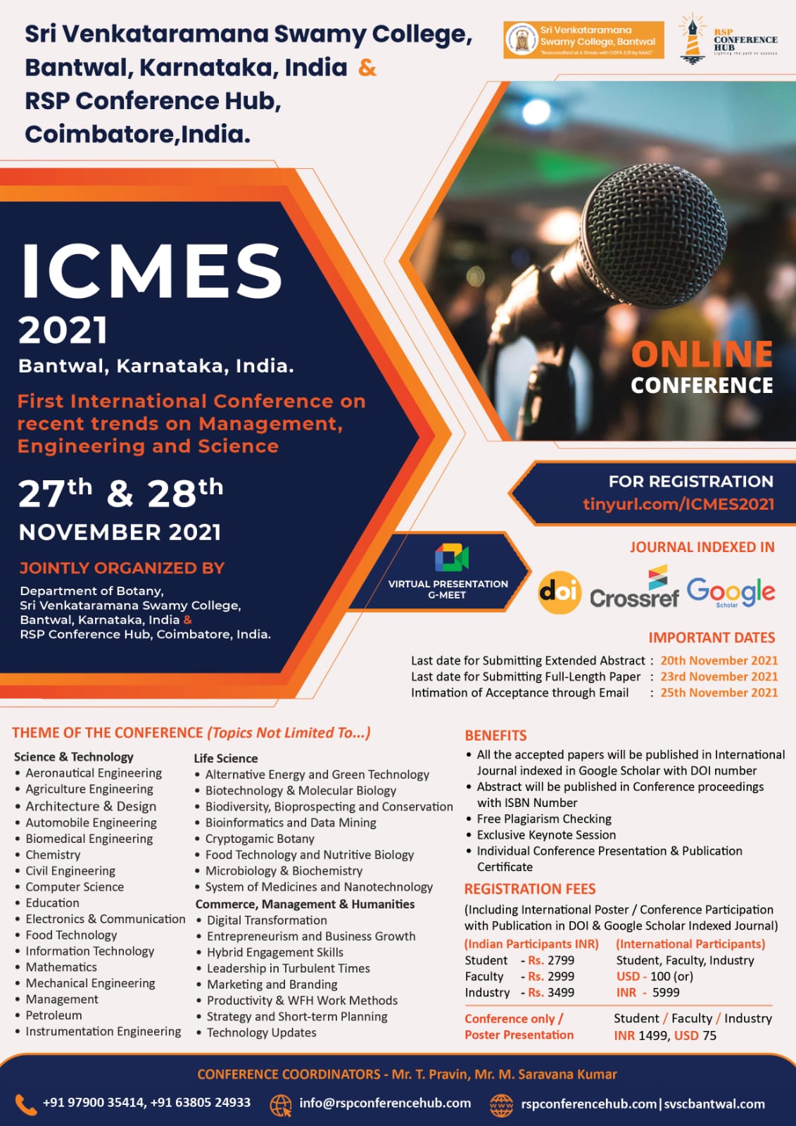 First International Conference on recent trends on Management, Engineering and Sciences ICMES 2021